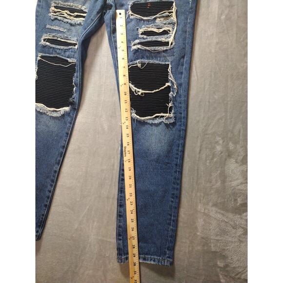 Streetwear Distressed Patch Work Mens 33×32 Straight Jeans By Forever 21 - Picture 10 of 11